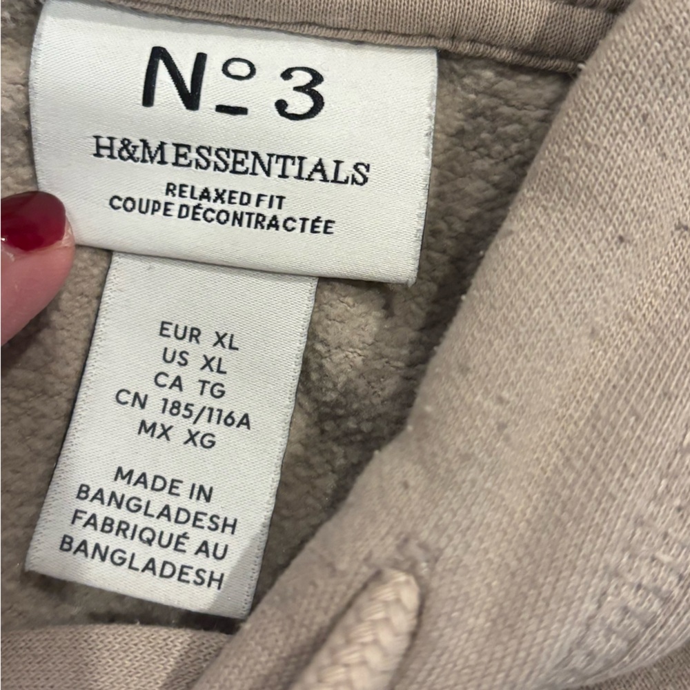 H&M Essentials No. 3 Men's Fleece Sweatshirt XL drawstring hoodie in beige - Picture 3 of 4